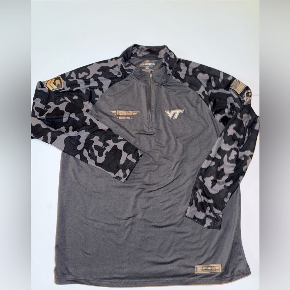 Colosseum Virginia Tech 1/4 Zip Men's XXL Black/Gray Camo Military NCAA